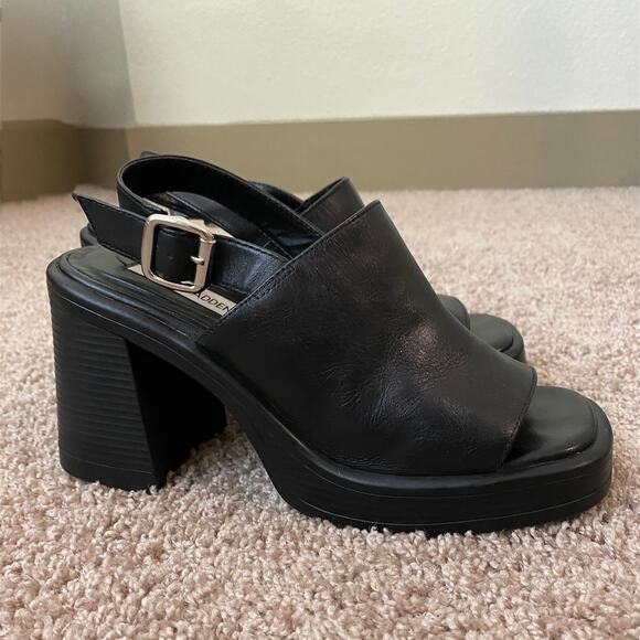 Steve Madden Leather Forza Sandal US 7 Black Block Heel Slingback Chunky Y2K - Picture 2 of 12